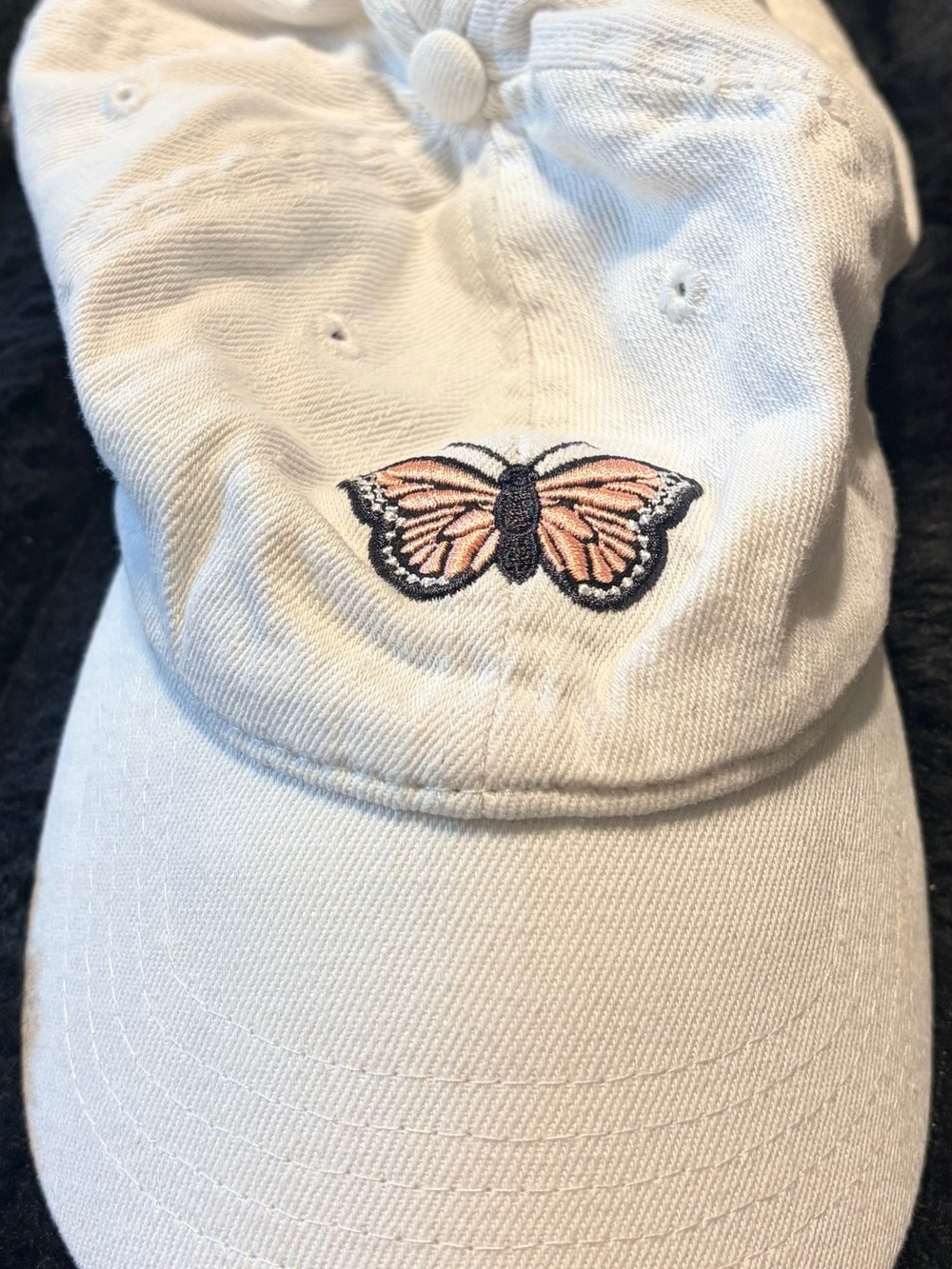White Butterfly Embroidered Baseball Cap